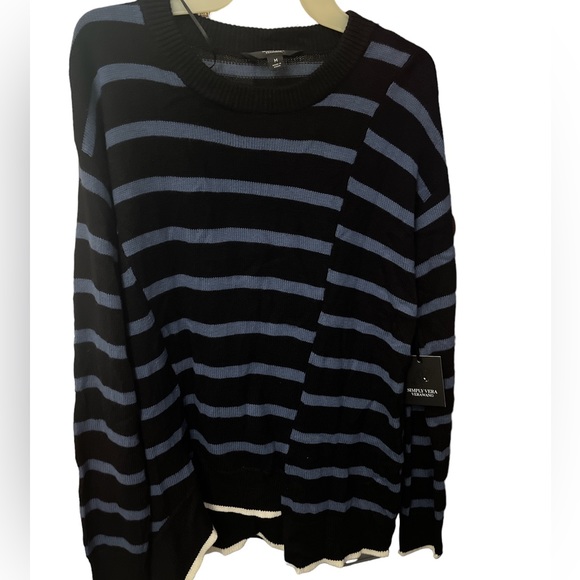 NWT New Simply VERA WANG  Asymmetric Sweater Pullover Long Sleeve Blue Black - Picture 3 of 6